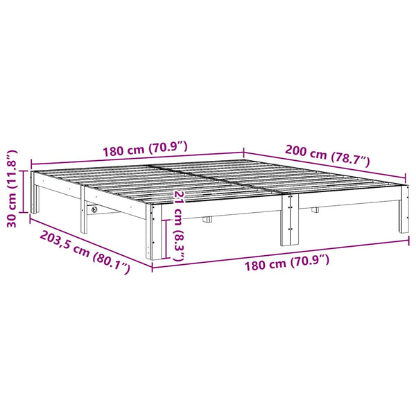vidaXL Solid Wood Bed Frame White 180x200 cm Pine Wood (without mattress)
