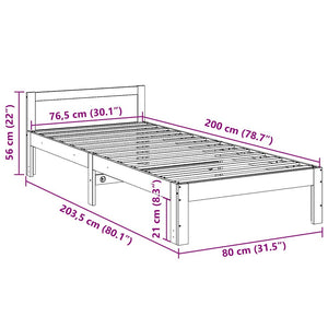 vidaXL Solid Pine Bed Frame without Mattress White 80x200 cm