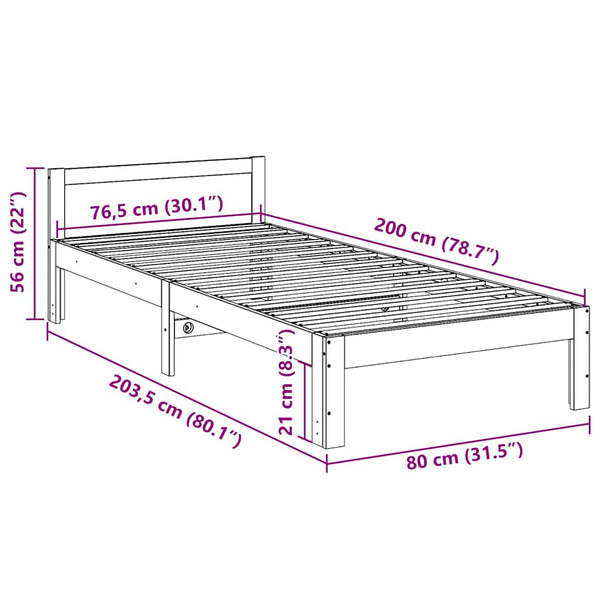 vidaXL Solid Pine Bed Frame without Mattress White 80x200 cm