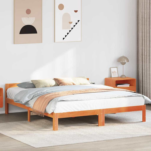 vidaXL Solid Wood Bed Frame without Mattress Waxed Brown 160x200 Pine Wood