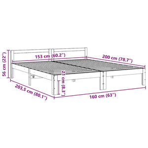 vidaXL Solid Wood Bed Frame without Mattress Waxed Brown 160x200 Pine Wood