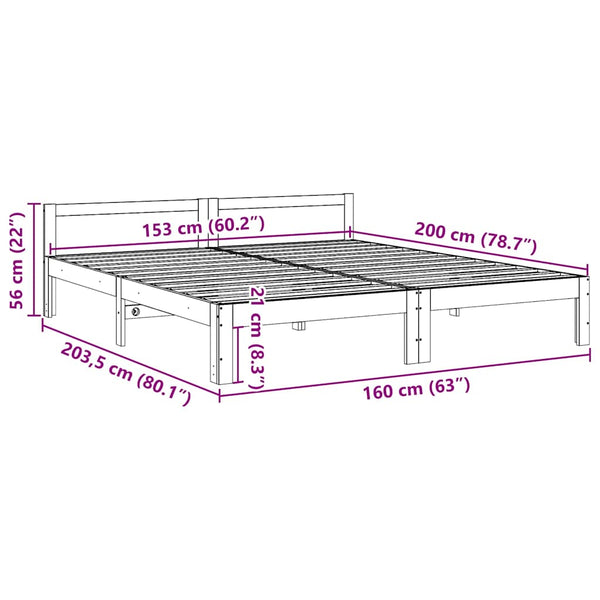 vidaXL Solid Wood Bed Frame without Mattress Waxed Brown 160x200 Pine Wood
