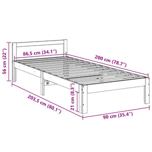 vidaXL Solid Pine Bed Frame without Mattress 90x200cm