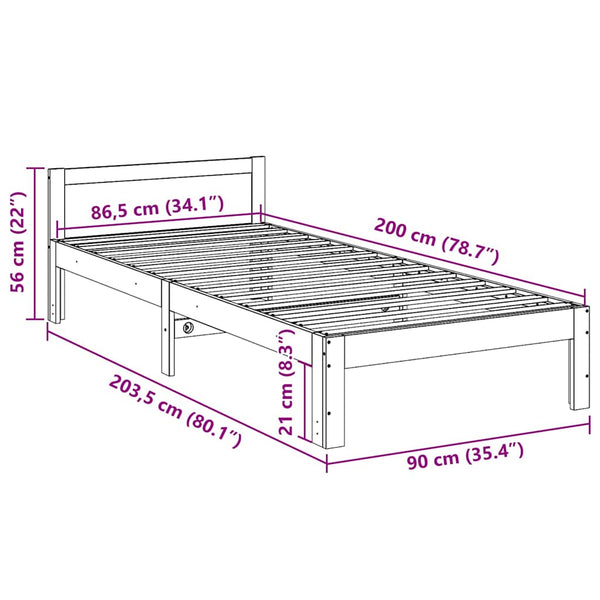 vidaXL Solid Wood Bed Frame without Mattress White 90x200 cm Pine Wood