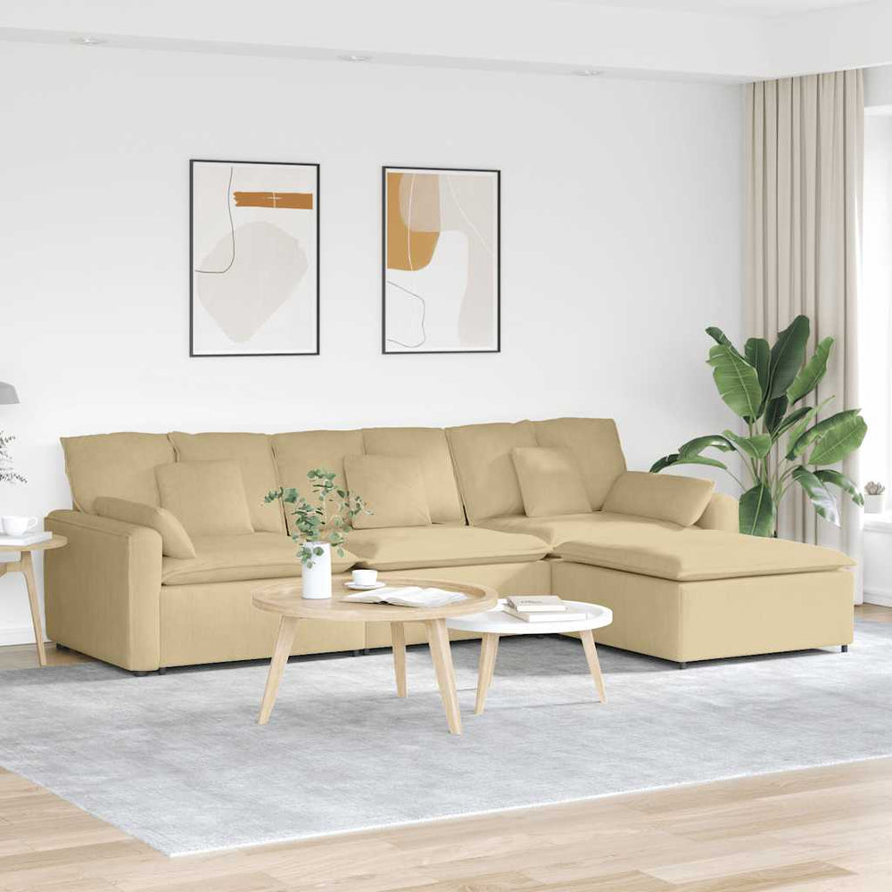 vidaXL Modular Sofa with Footstool and Cushions Grey-Green