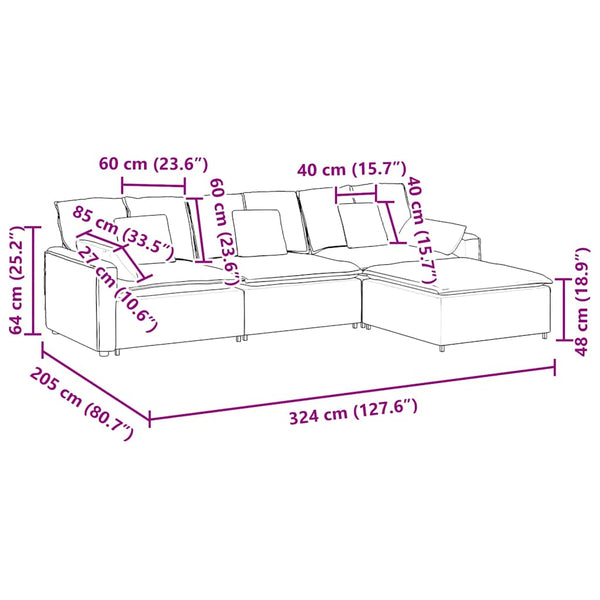 vidaXL Modular Sofa with Footrest and Cushions Light Yellow