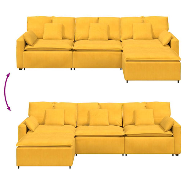 vidaXL Modular Sofa with Footrest and Cushions Light Yellow