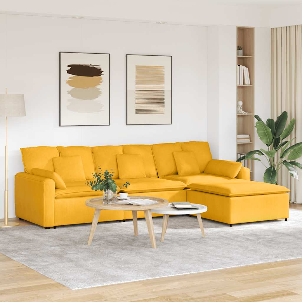 vidaXL Modular Sofa with Footrest and Cushions Light Yellow