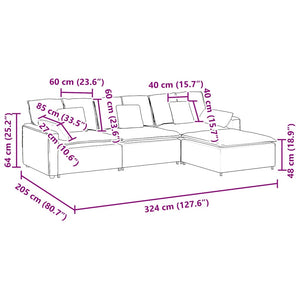 vidaXL Modular Sofa with Footstool and Cushions Beige