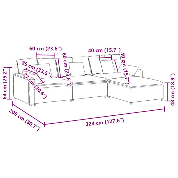 vidaXL Modular Sofa with Footstool and Cushions Beige