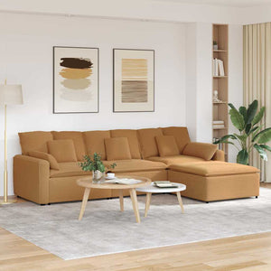 vidaXL Modular Sofa with Footstool and Cushions Beige