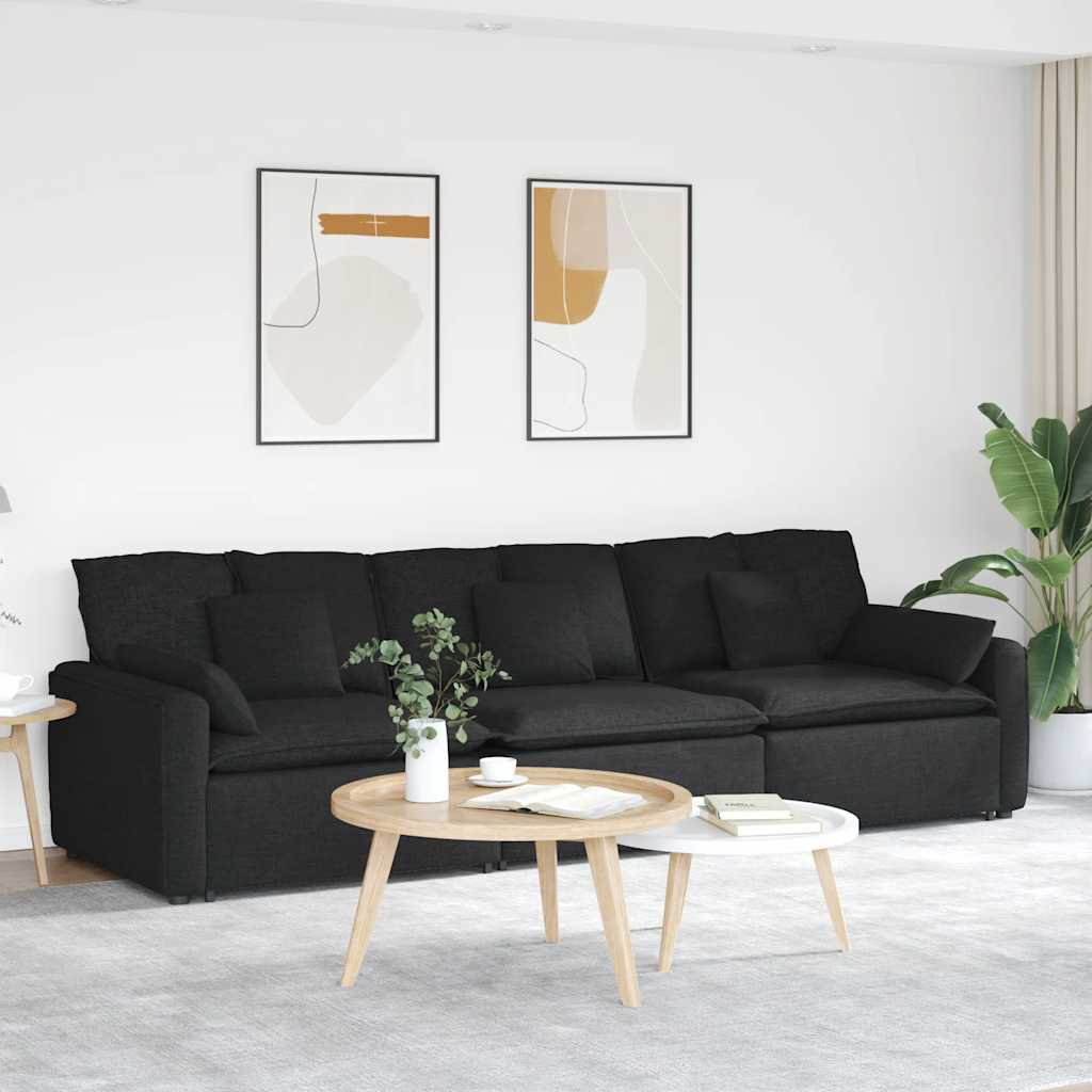 vidaXL Modular Sofa with Cushions Black