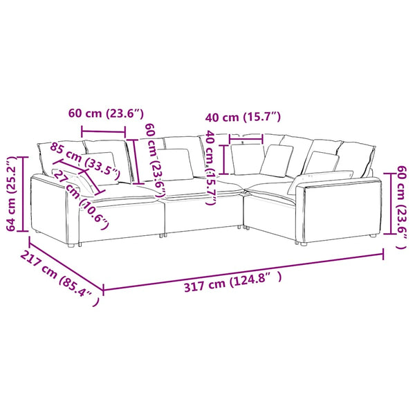 vidaXL Modular Sofa with Cushions Fabric Black