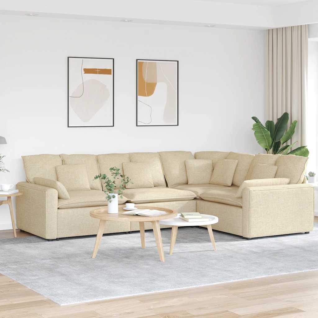 vidaXL Modular Sofa with Cushions Fabric Cream