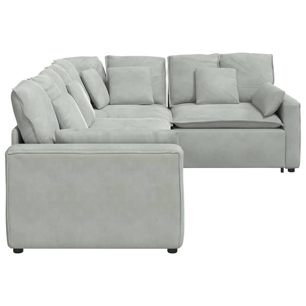 vidaXL Modular Sofa with Cushions Velvet Light Grey
