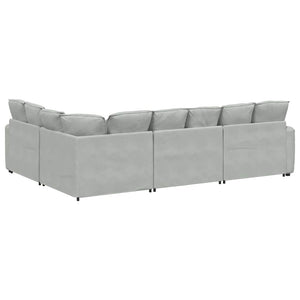 vidaXL Modular Sofa with Cushions Velvet Light Grey