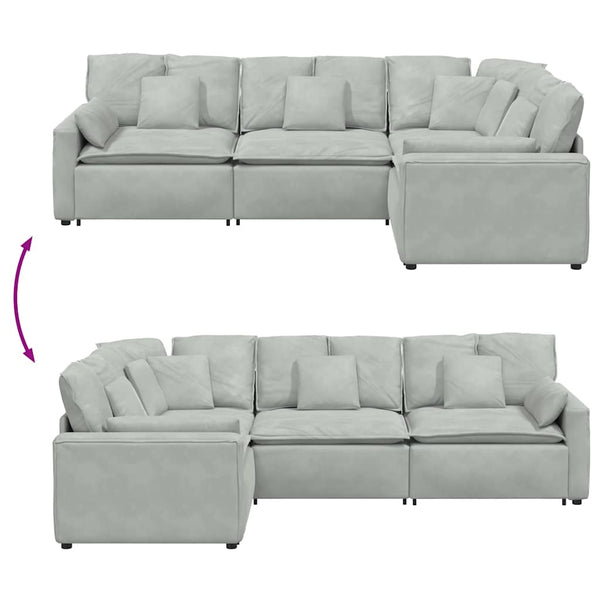 vidaXL Modular Sofa with Cushions Velvet Light Grey