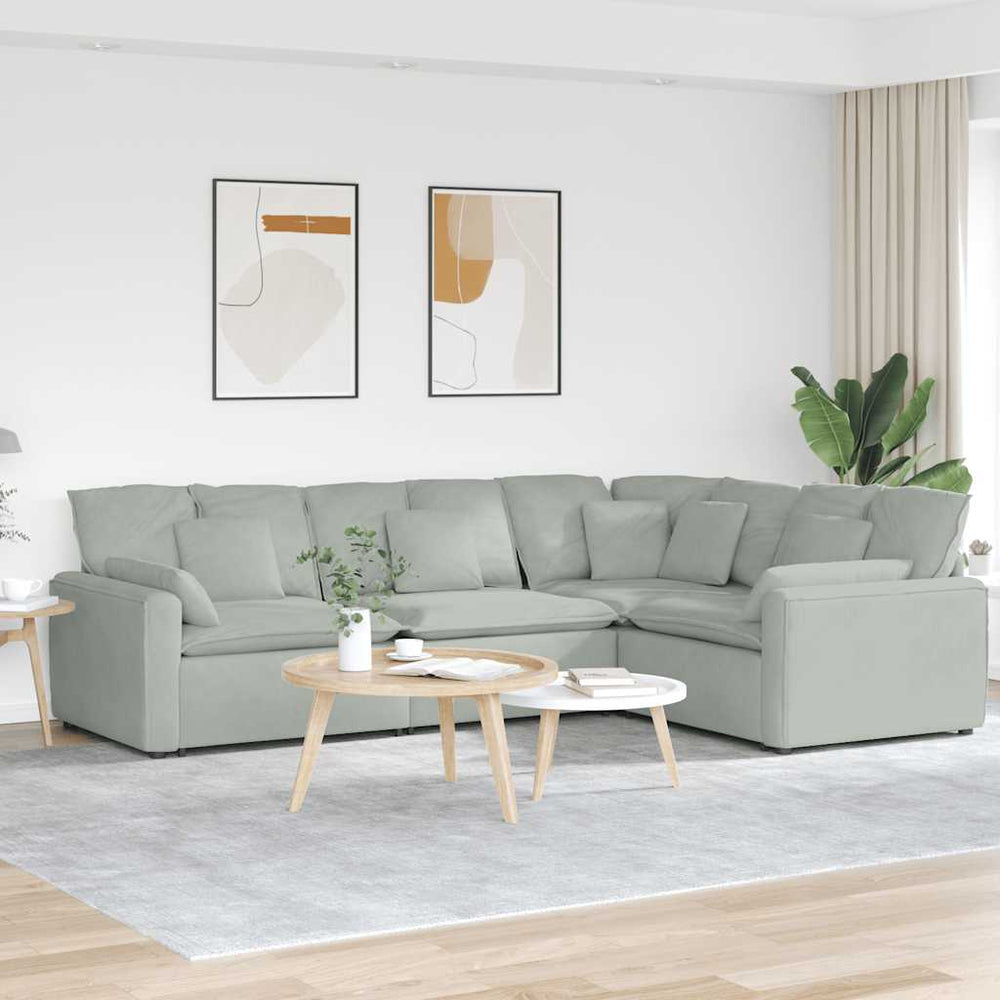 vidaXL Modular Sofa with Cushions Velvet Light Grey
