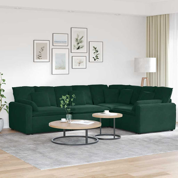 vidaXL Modular Sofa with Cushions Velvet Dark Green