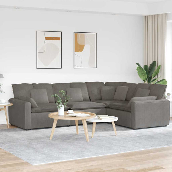 vidaXL Modular Sofa with Cushions Corduroy Light Gray