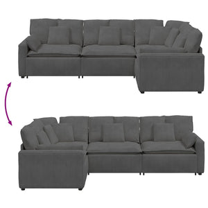 vidaXL Modular Sofa with Cushions Corduroy Dark Grey