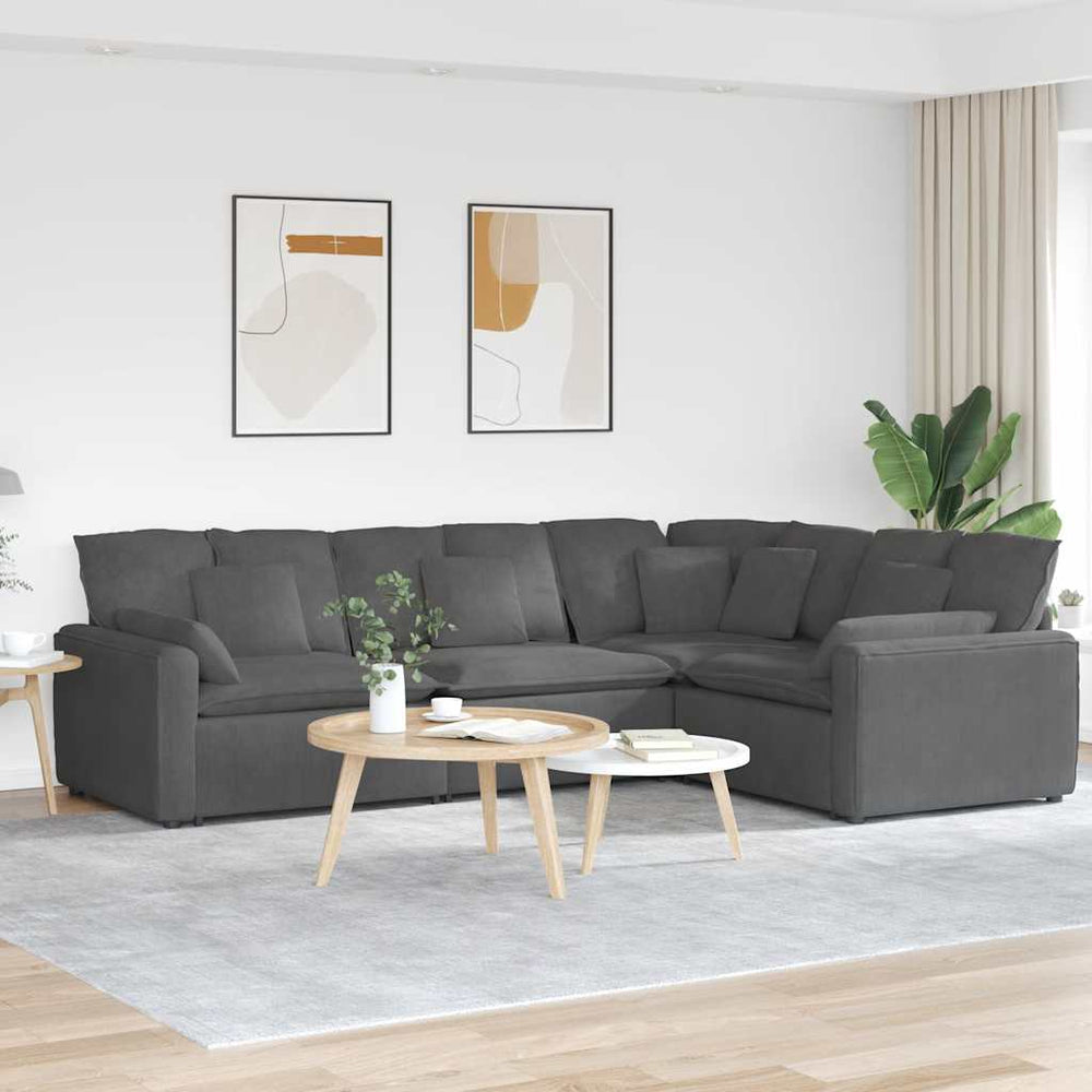 vidaXL Modular Sofa with Cushions Corduroy Dark Grey