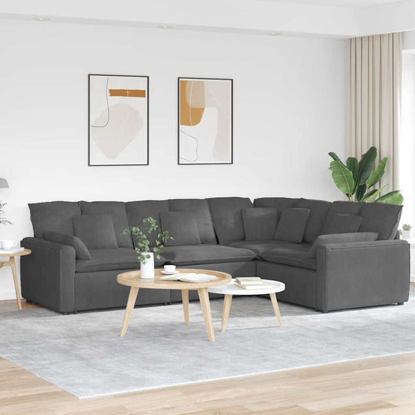 vidaXL Modular Sofa with Cushions Corduroy Dark Grey