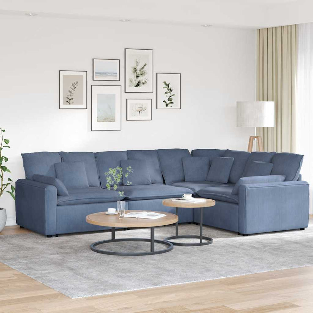 vidaXL Modular Sofa with Cushions Corduroy Blue