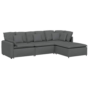 vidaXL Modular Sofa with Footstool Cushions Fabric Dark Grey