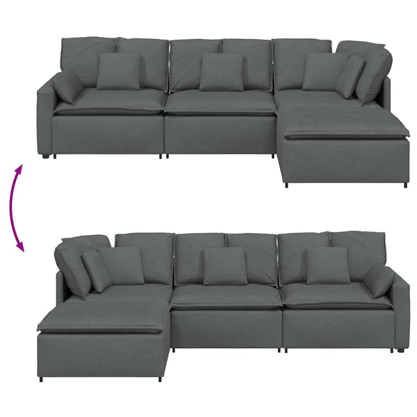 vidaXL Modular Sofa with Footstool Cushions Fabric Dark Grey