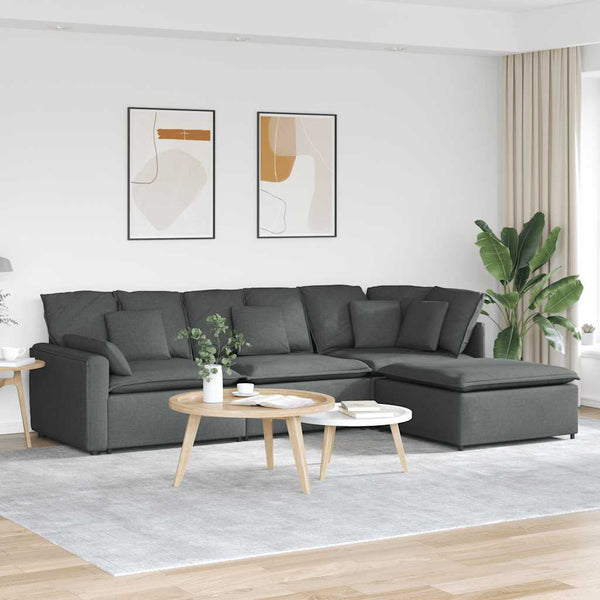vidaXL Modular Sofa with Footstool Cushions Fabric Dark Grey