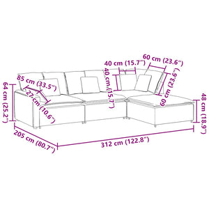 vidaXL Modular Sofa with Ottoman Cushions Velvet Dark Grey