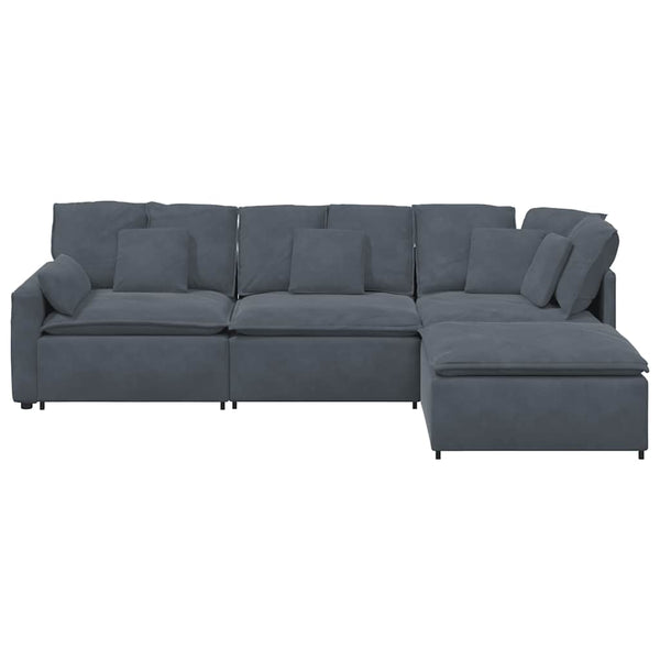 vidaXL Modular Sofa with Ottoman Cushions Velvet Dark Grey