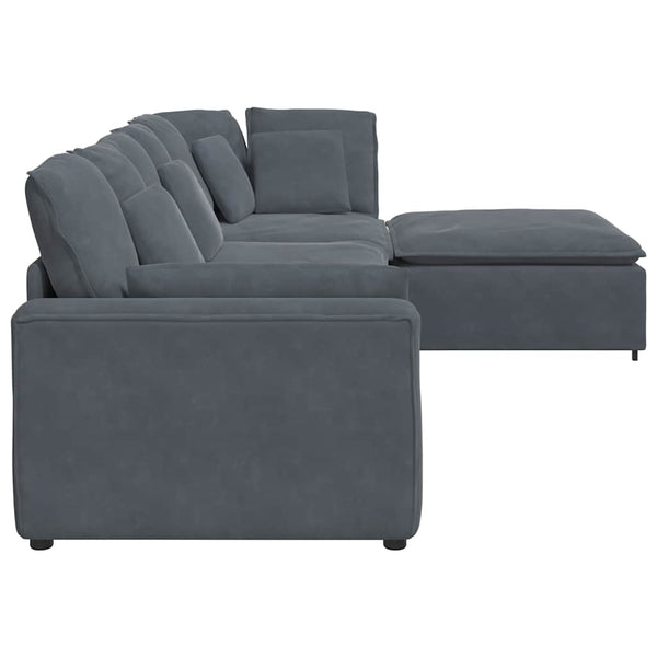 vidaXL Modular Sofa with Ottoman Cushions Velvet Dark Grey