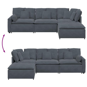 vidaXL Modular Sofa with Ottoman Cushions Velvet Dark Grey