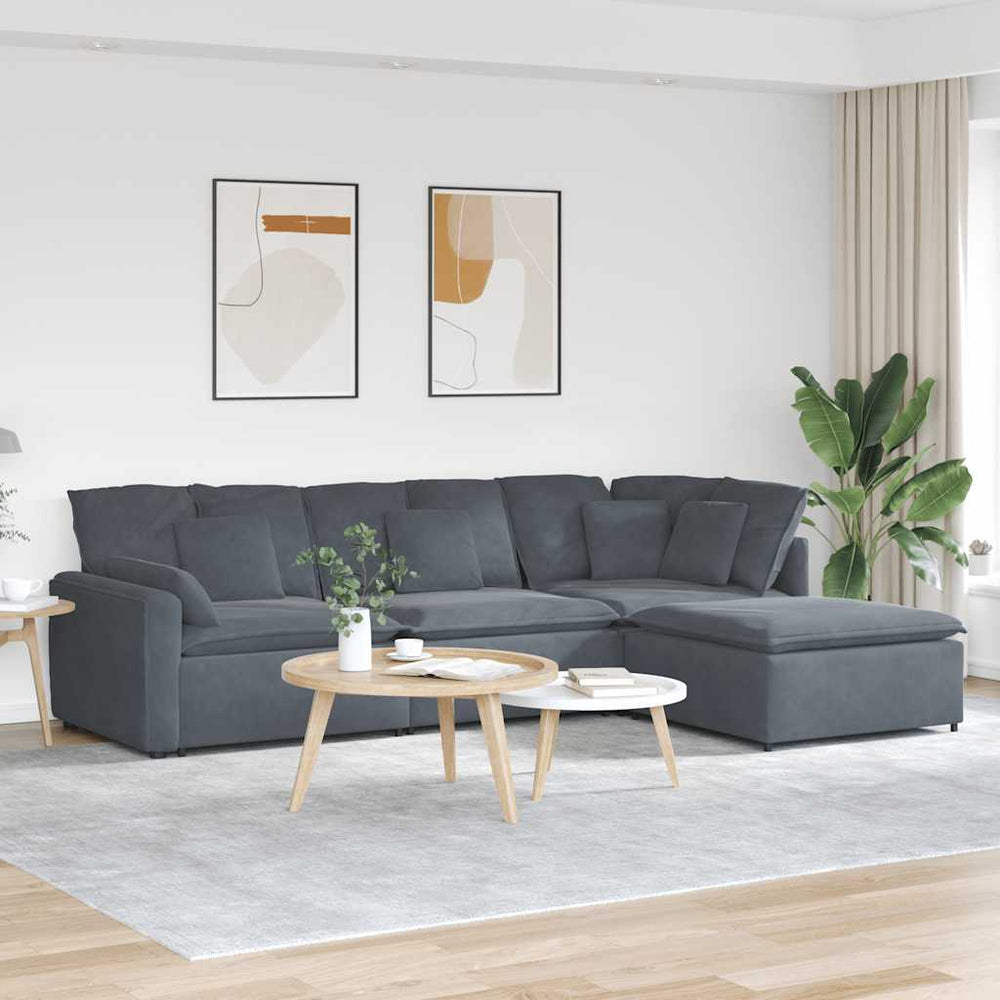 vidaXL Modular Sofa with Ottoman Cushions Velvet Dark Grey