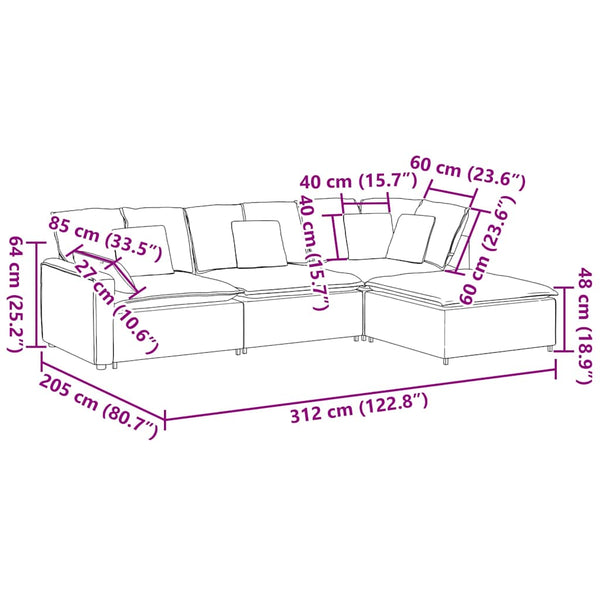 vidaXL Modular Sofa with Ottoman Cushions Corduroy Light Yellow