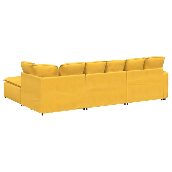 vidaXL Modular Sofa with Ottoman Cushions Corduroy Light Yellow