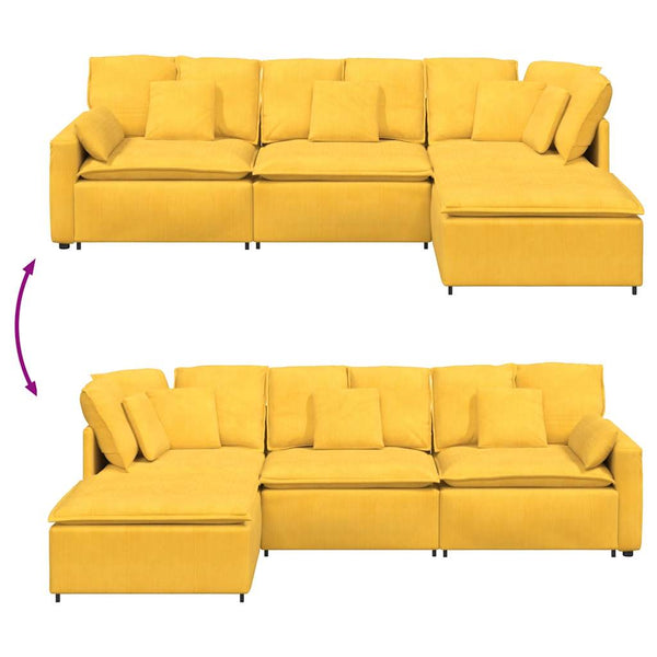 vidaXL Modular Sofa with Ottoman Cushions Corduroy Light Yellow