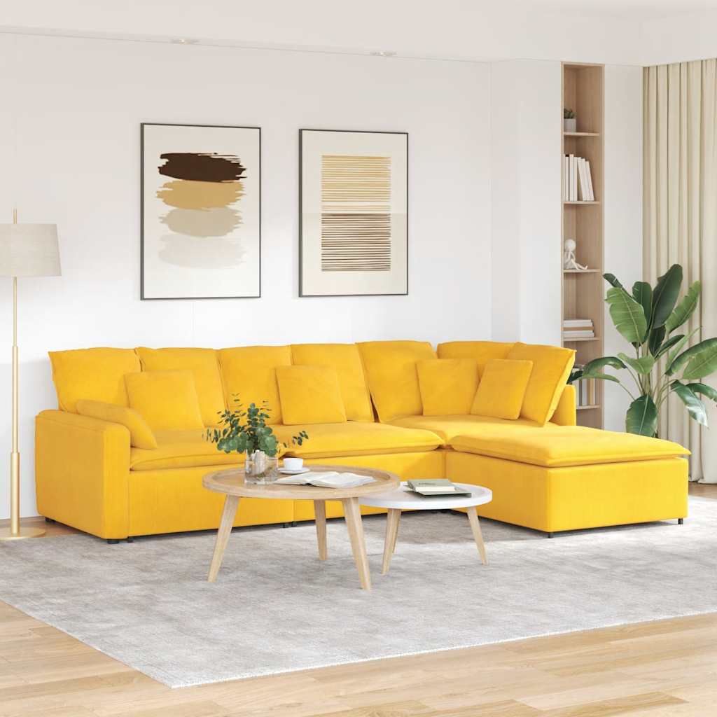 vidaXL Modular Sofa with Ottoman Cushions Corduroy Light Yellow