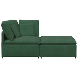 vidaXL Modular Sofa with Footrest and Cushions Corduroy Dark Green