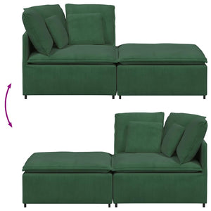 vidaXL Modular Sofa with Footrest and Cushions Corduroy Dark Green