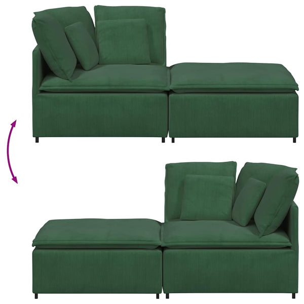 vidaXL Modular Sofa with Footrest and Cushions Corduroy Dark Green