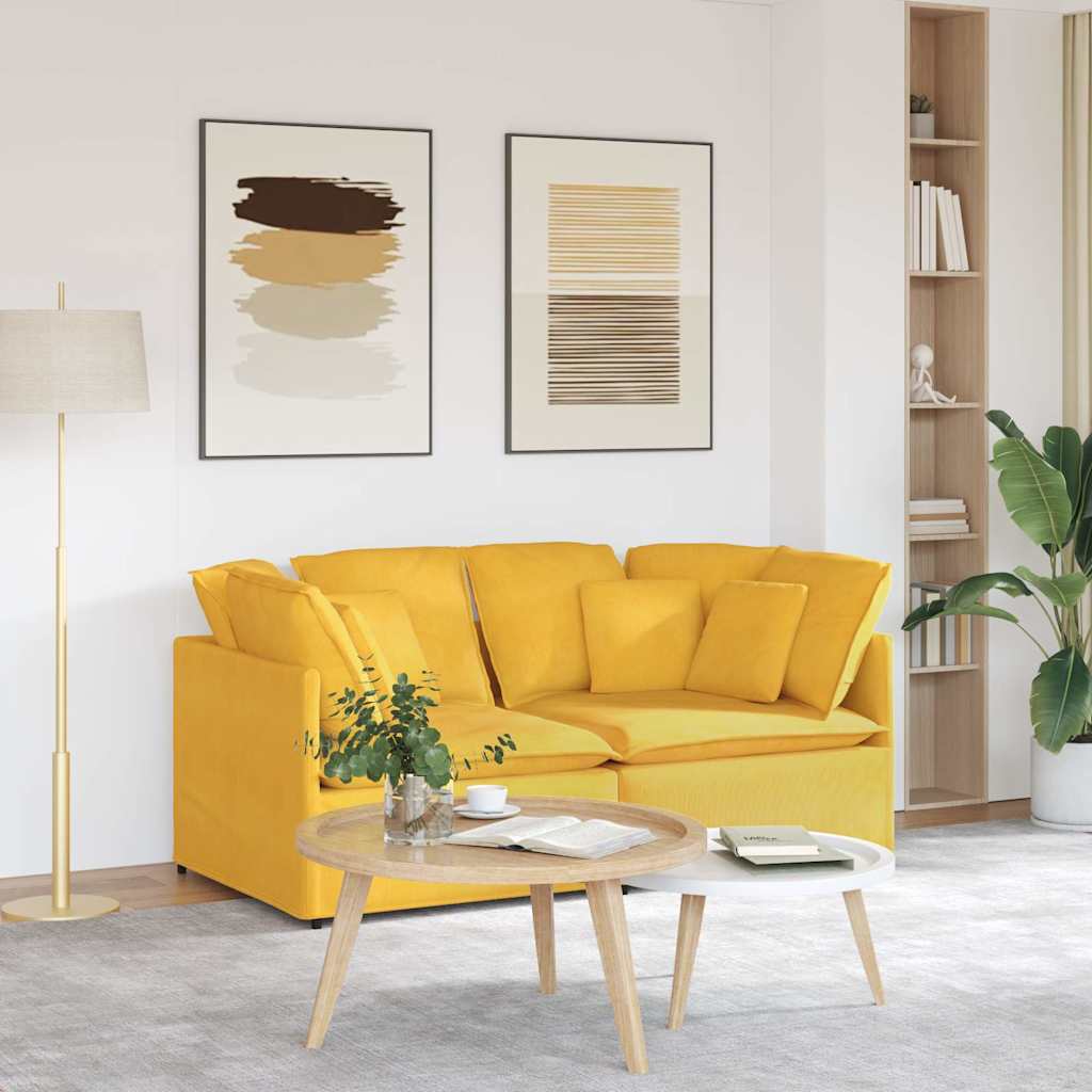 vidaXL Modular Sofa with Cushions Corduroy Light Yellow