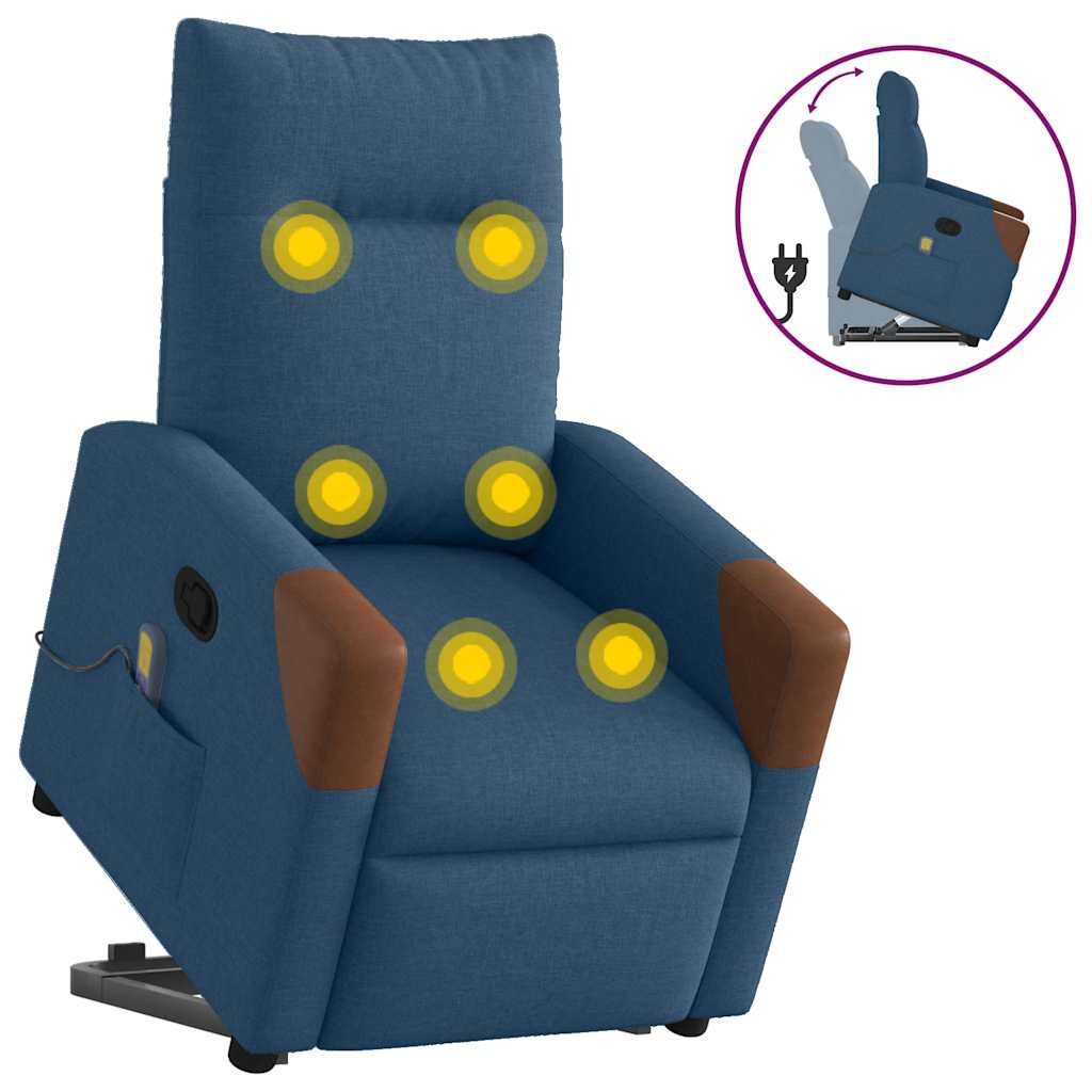 vidaXL Massage Recliner with Lift Function Blue Fabric