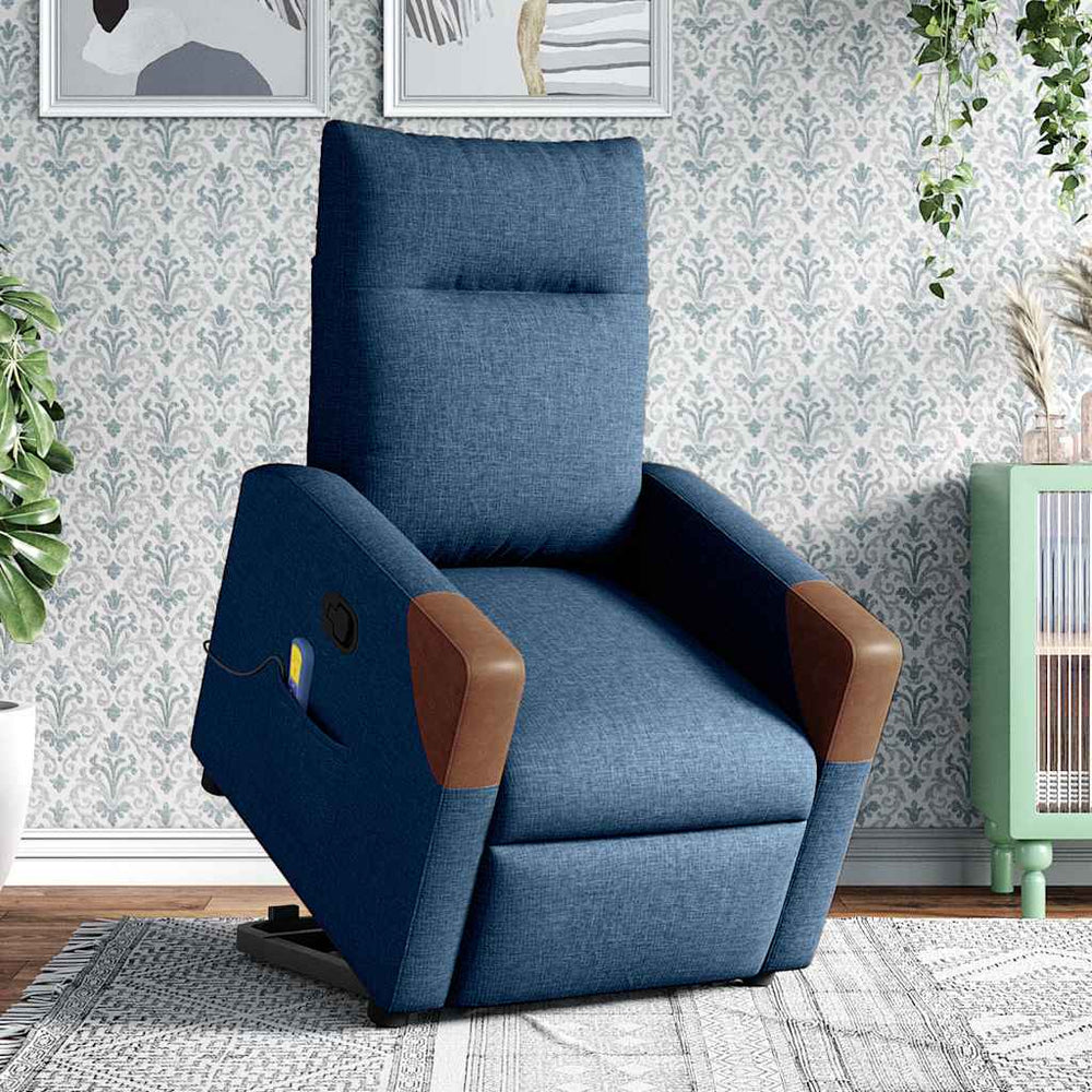 vidaXL Massage Recliner with Lift Function Blue Fabric