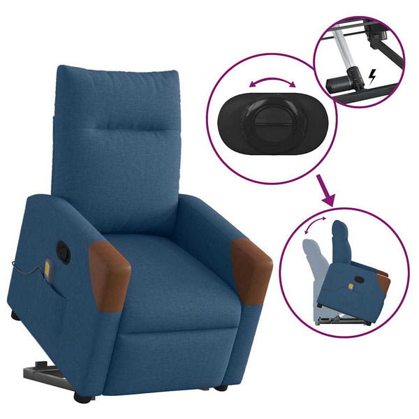 vidaXL Massage Recliner with Lift Function Blue Fabric