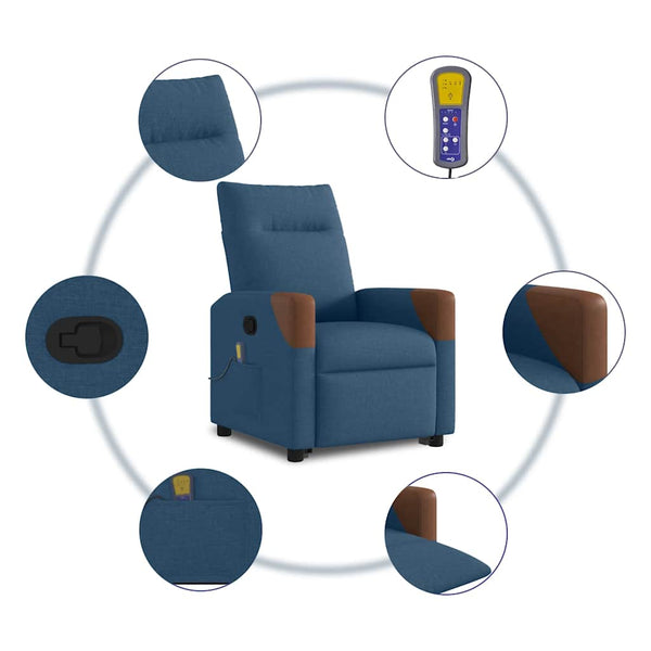 vidaXL Massage Recliner with Lift Function Blue Fabric