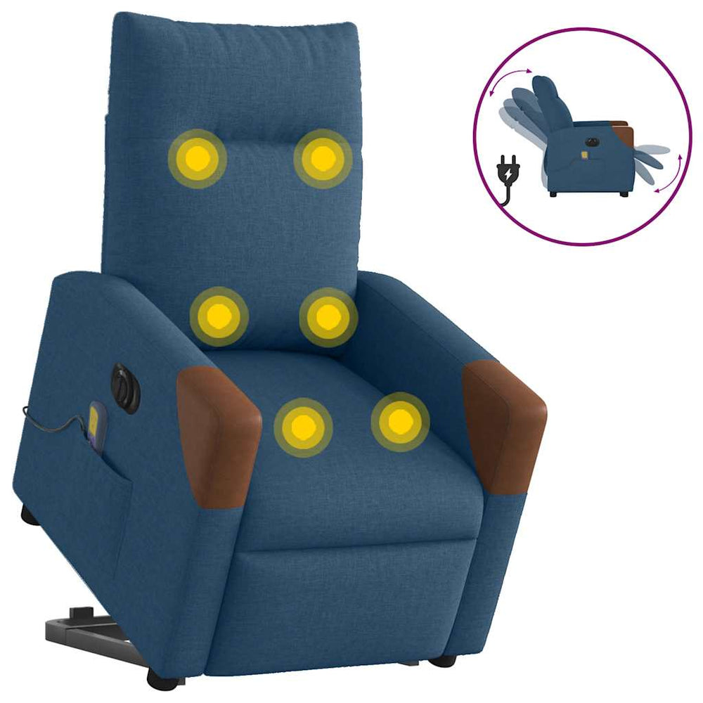 vidaXL Electric Massage Recliner with Lift Function Blue Fabric