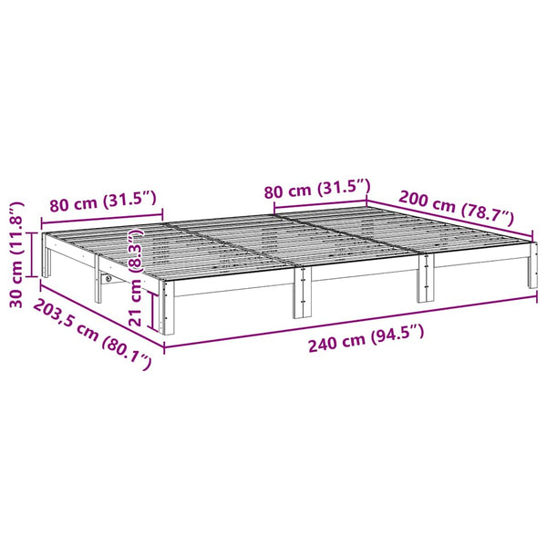 vidaXL Family Bed Frame without Mattress Waxed Brown 240x200 cm Solid Wood